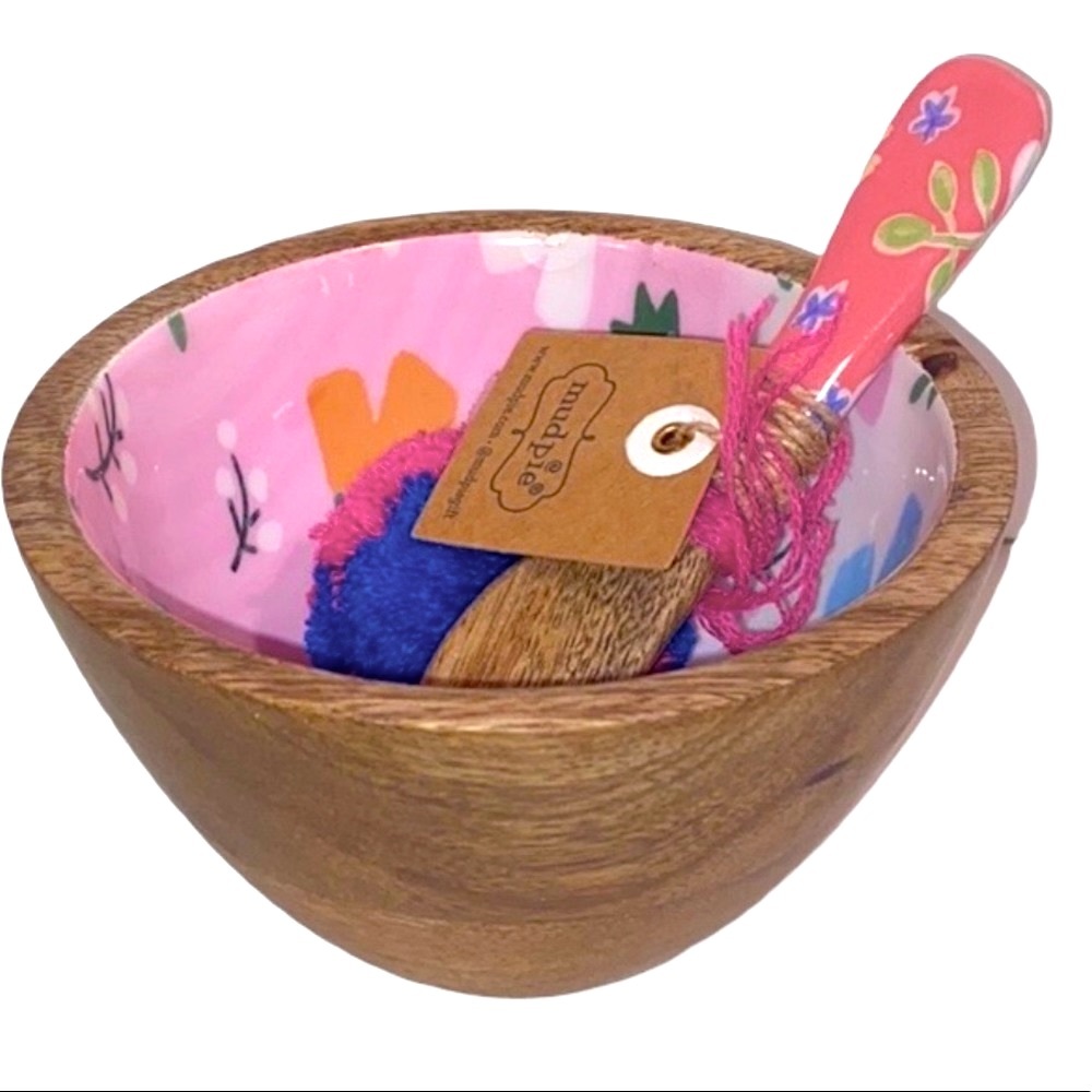 Mud Pie Bowl & Spreader Dip Set • Choose Joy • Choose Happy • Mango Wood